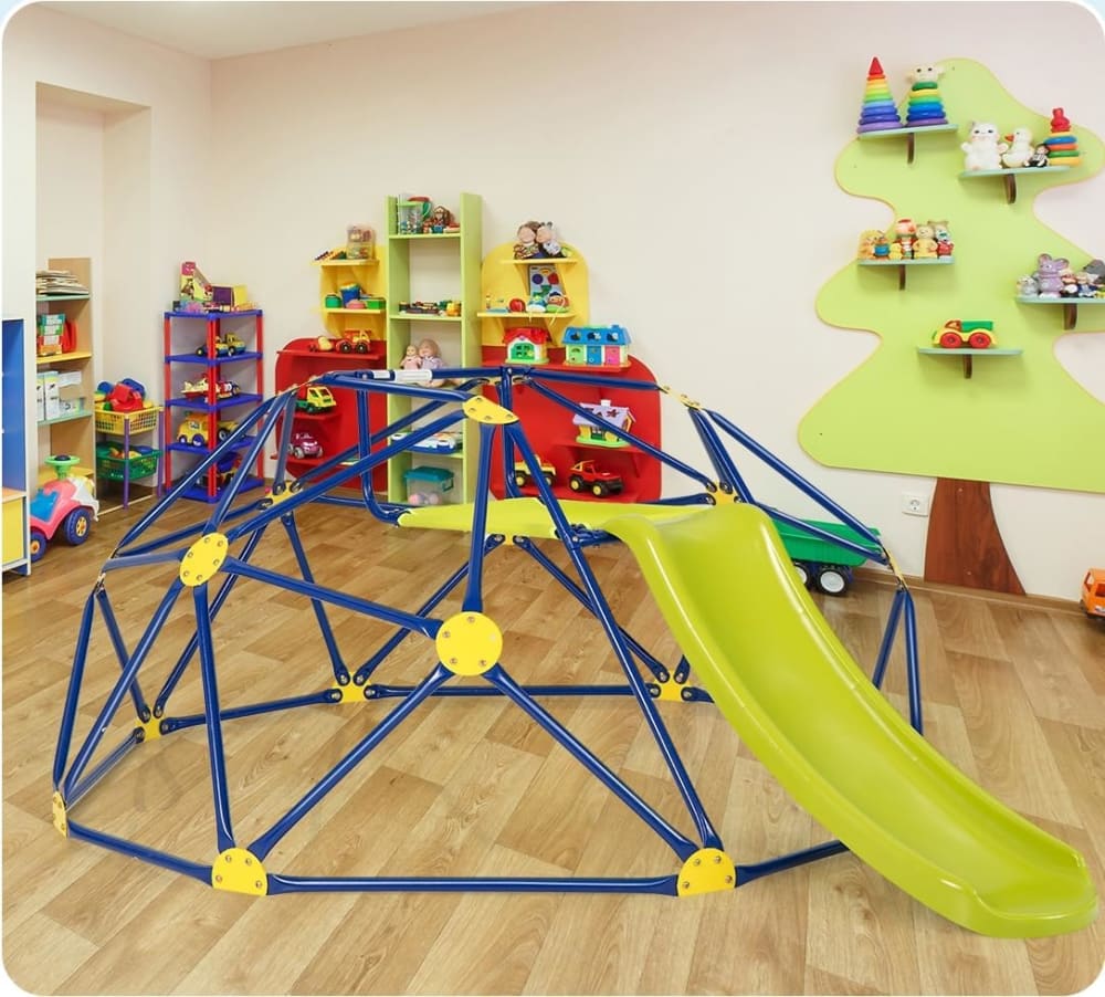 Dôme d'escalade et toboggan en métal pour enfants jaune