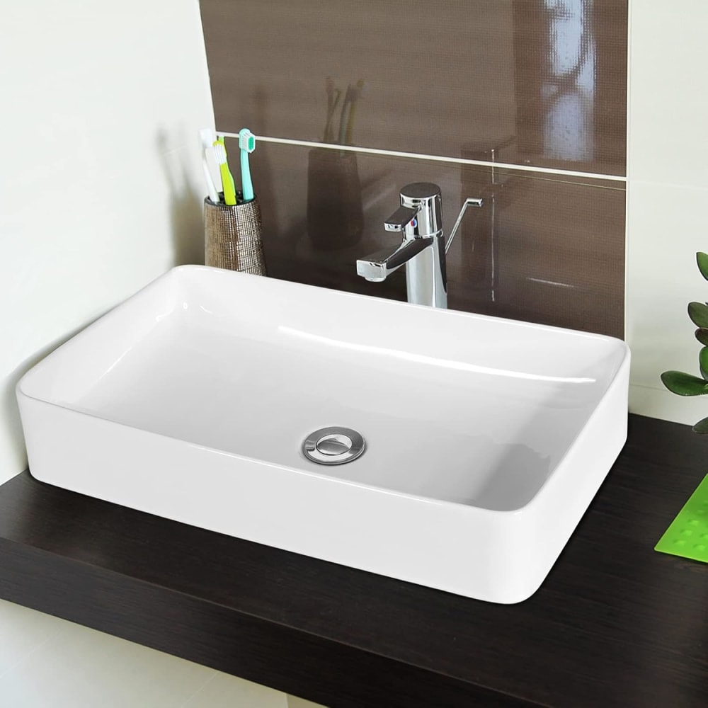 Lavabo rectangulaire en céramique blanche 60x35x11 cm