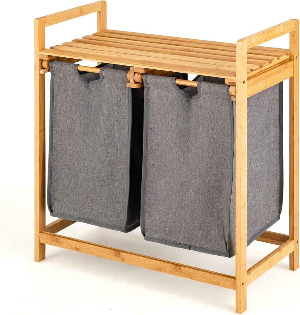 Panier à linge en bambou avec étagère de rangement