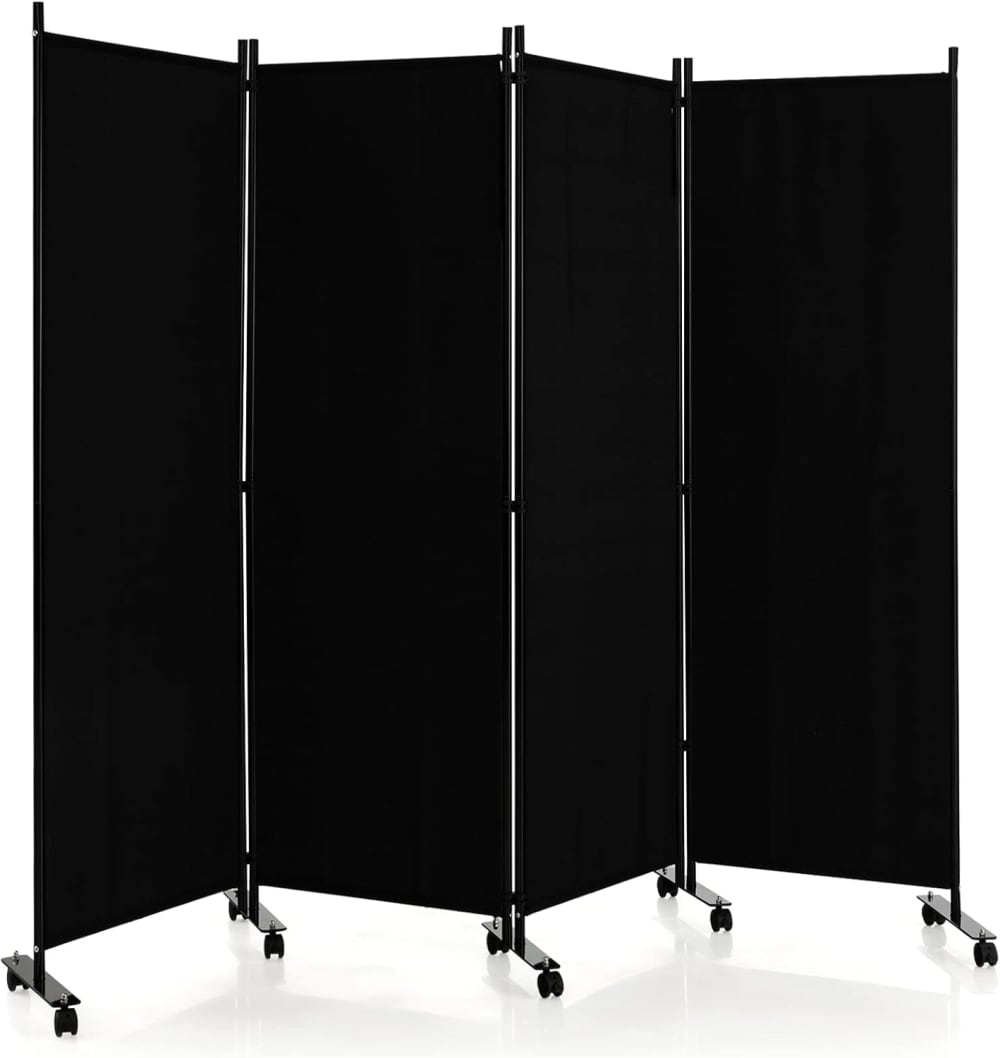Paravent noir pliable - roulettes
