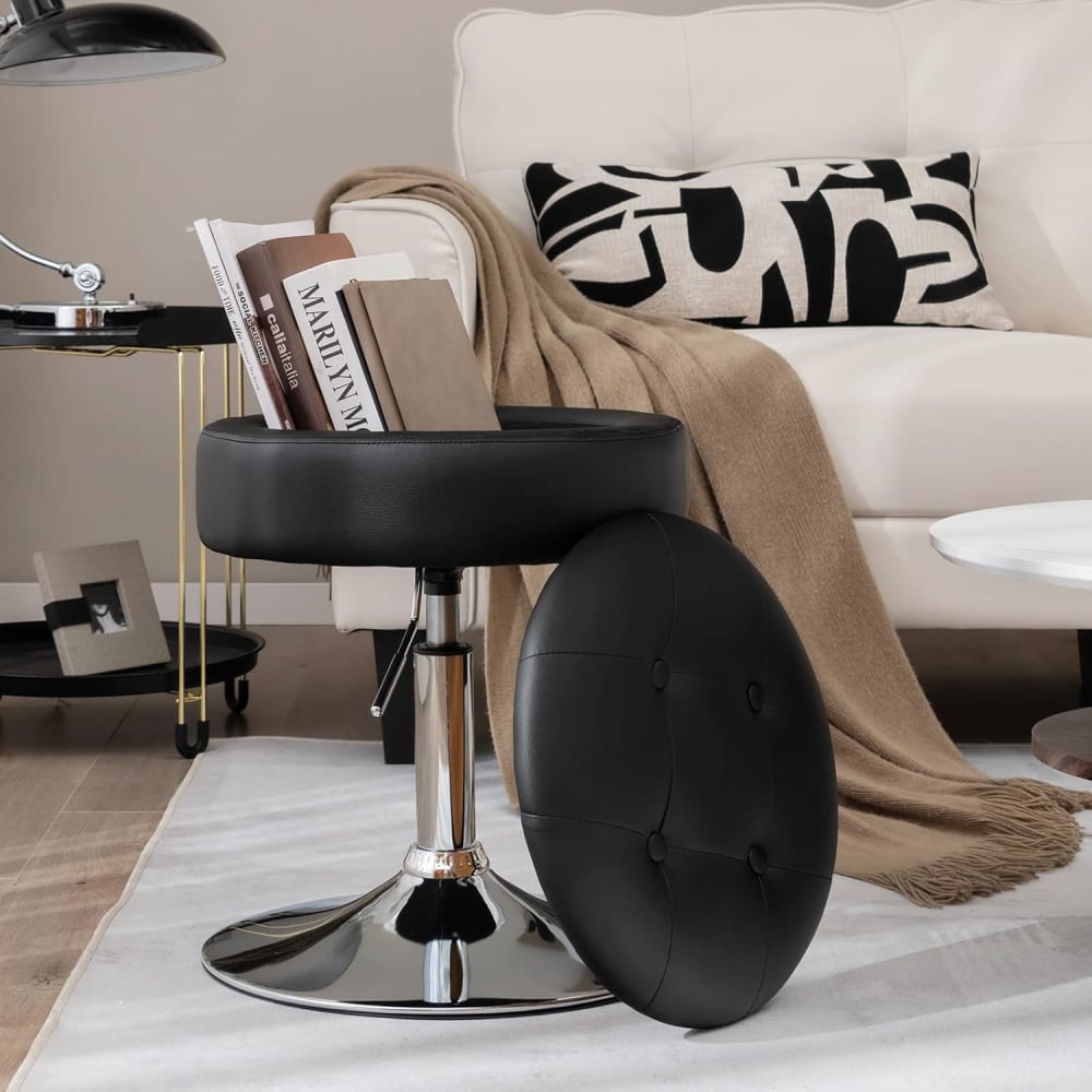 Tabouret de coiffeuse noir avec rangement hauteur 51-66 cm