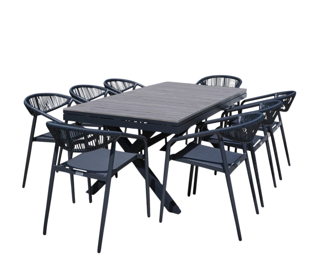 Ensemble repas de jardin 8 places en aluminium gris perle
