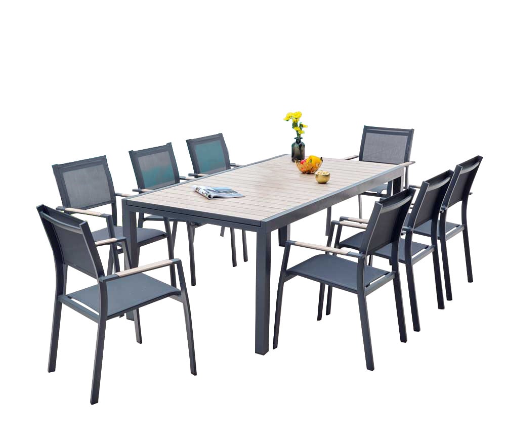 Ensemble repas de jardin 8 places en aluminium bois