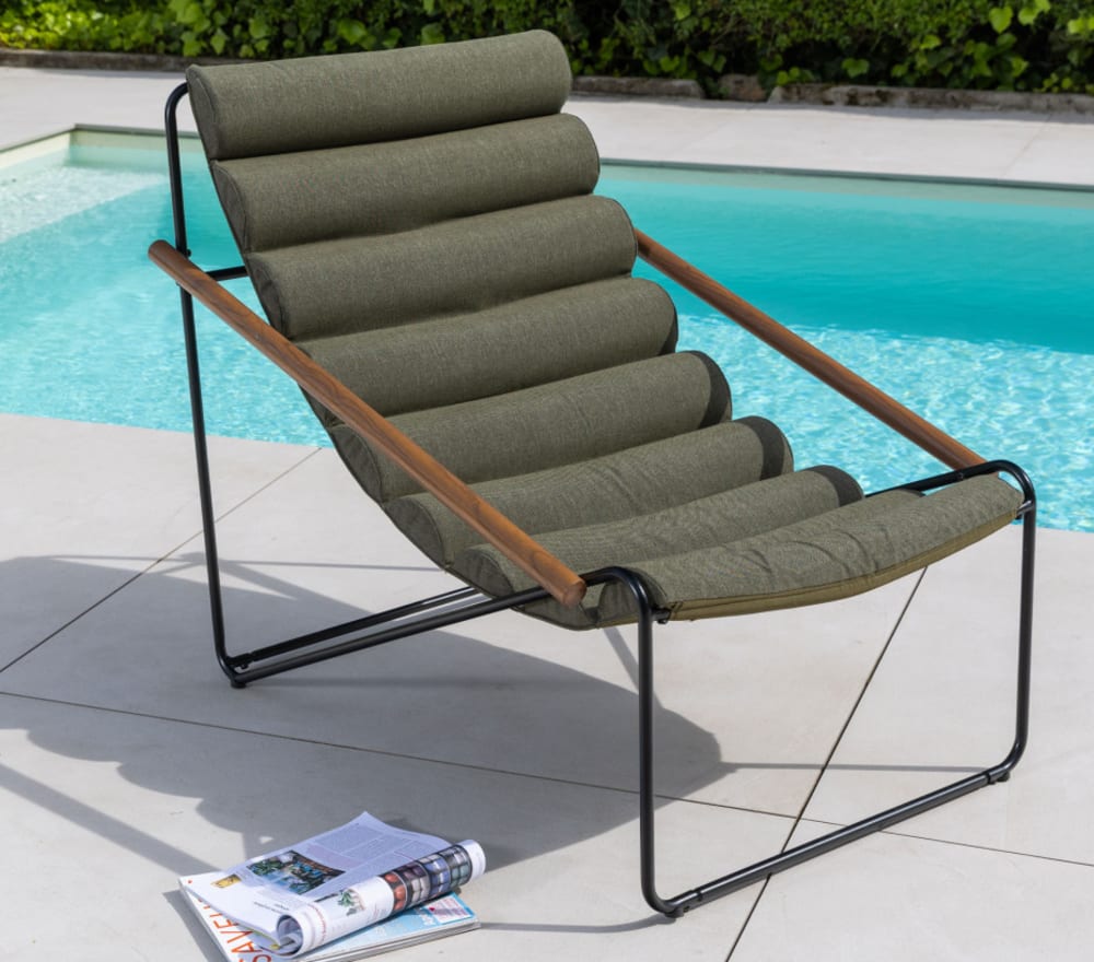 Fauteuil de détente en acier  bois et vert
