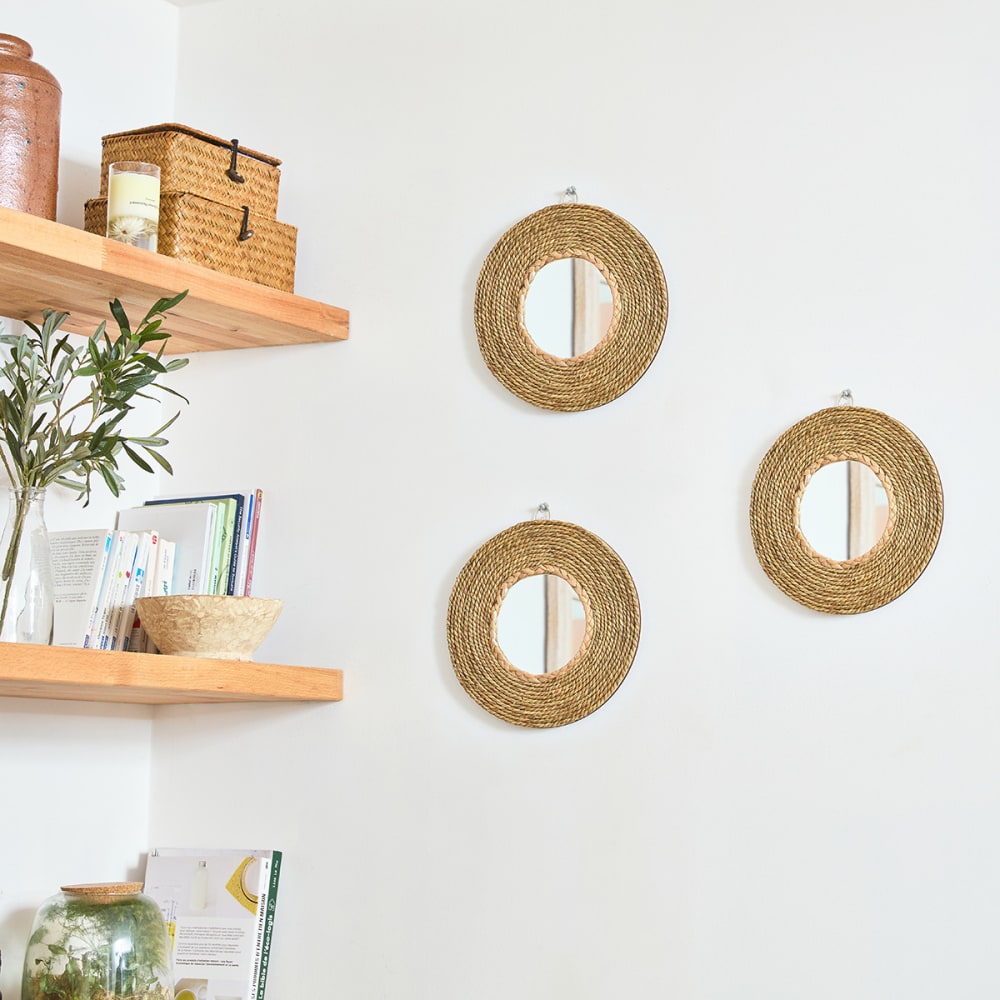 Lot 3 miroirs en jonc de mer 25cm fsc