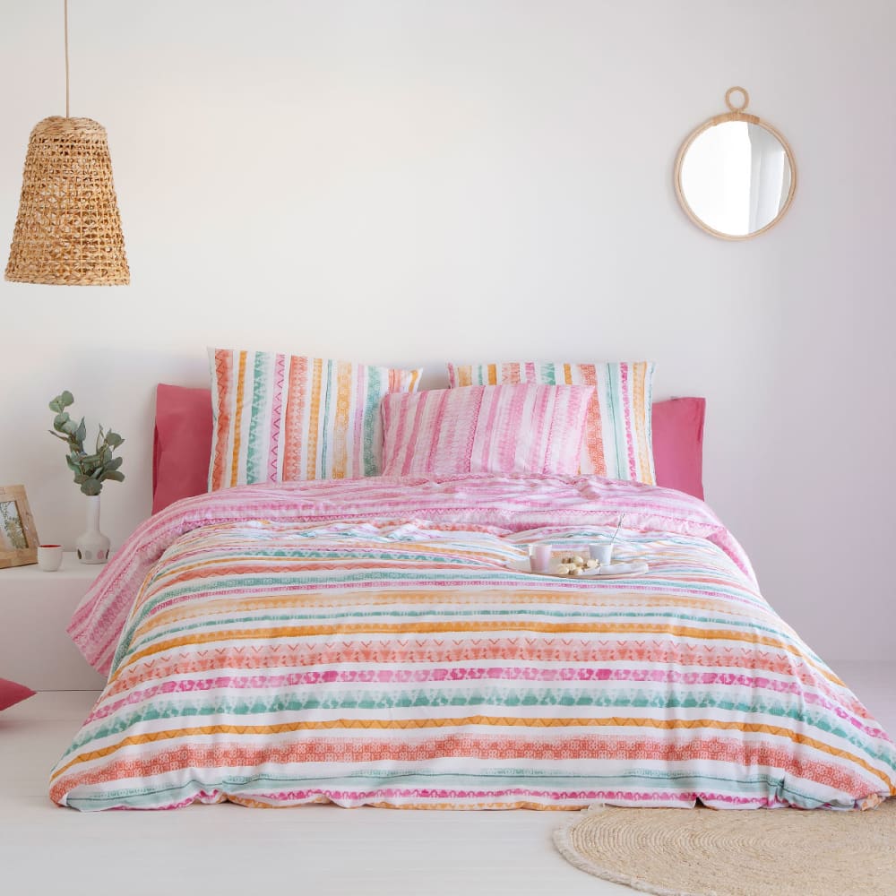 Housse de couette réversible en coton 155x220 cm rose