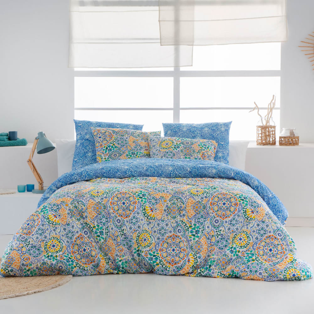 Housse de couette réversible en coton 155x220 cm multicolore