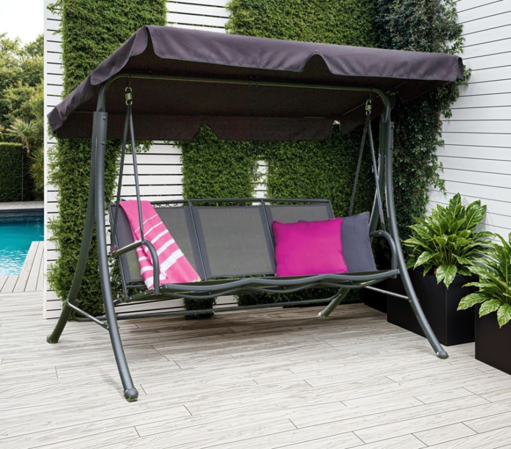 Balancelle de jardin 3 personnes polyester gris anthracite 194x126x163