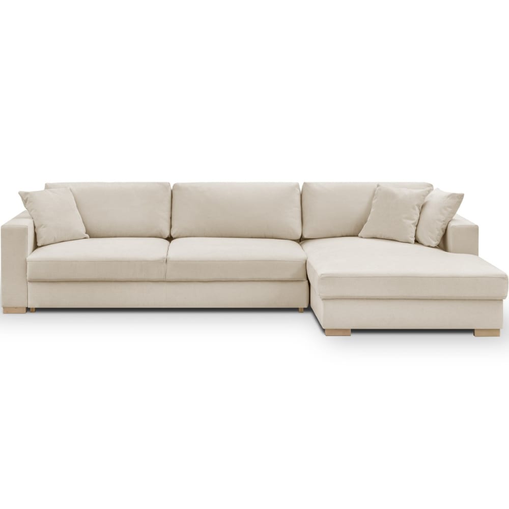 Canapé d'angle à droite convertible 5 places en tissu chenille beige