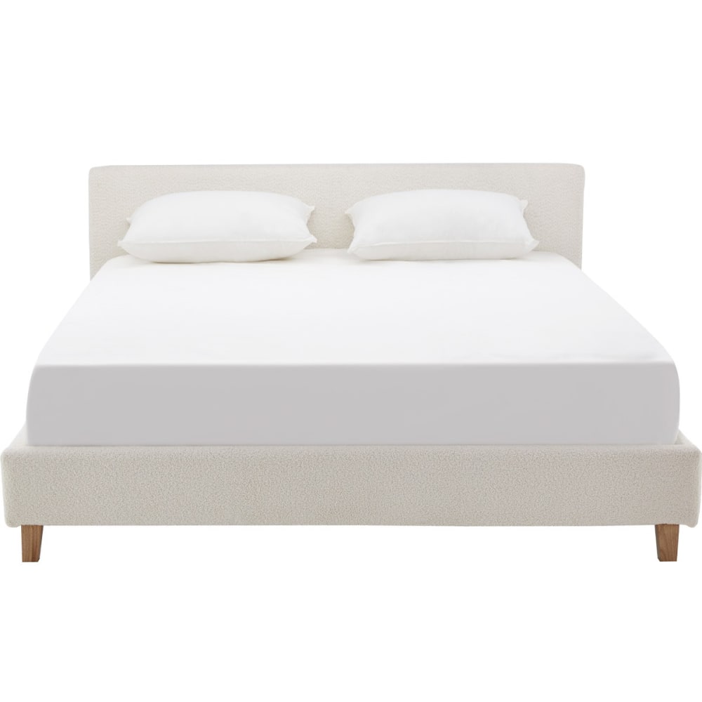 Lit 140x190 cm avec tête de lit en tissu bouclé beige