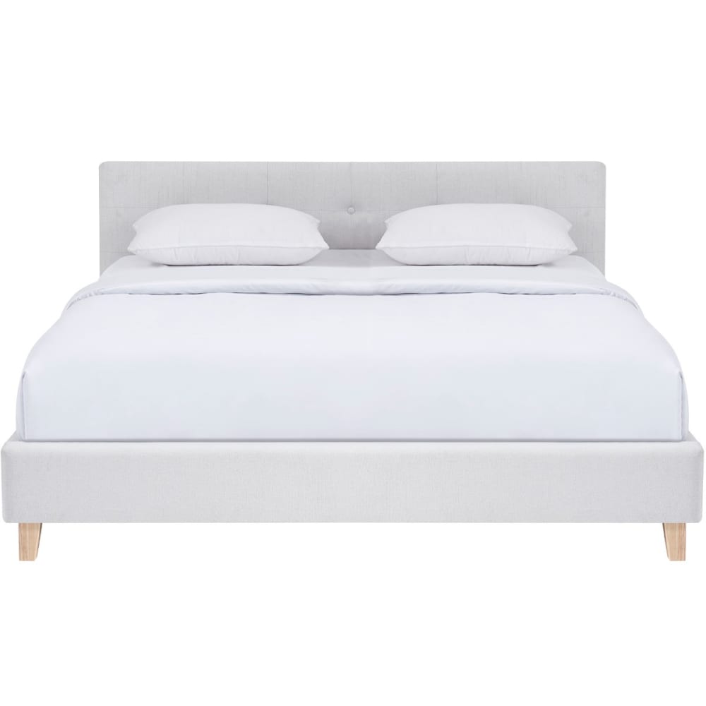 Lit 160x200 cm avec tête de lit en tissu beige