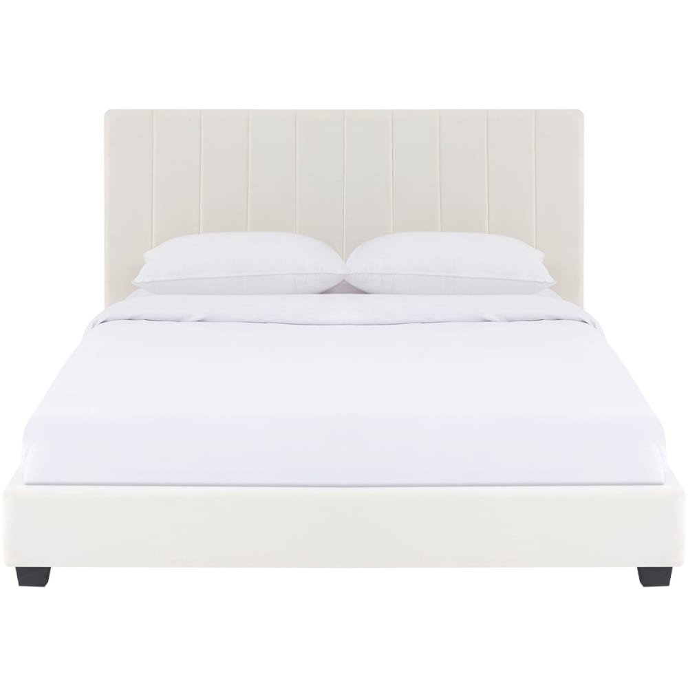 Lit 140x190 cm avec tête de lit en velours beige