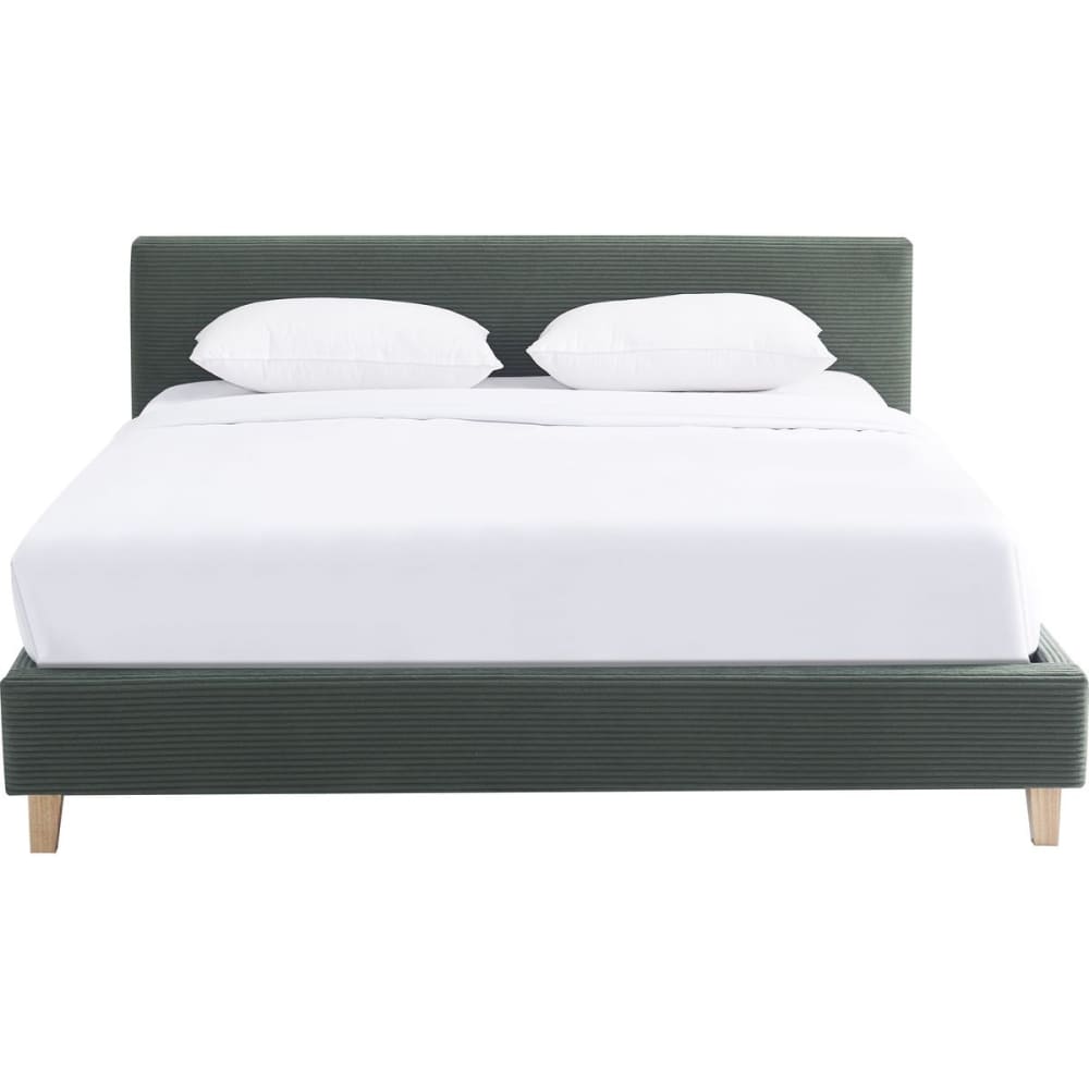 Lit 180x200 cm avec tête de lit en velours côtelé vert kaki