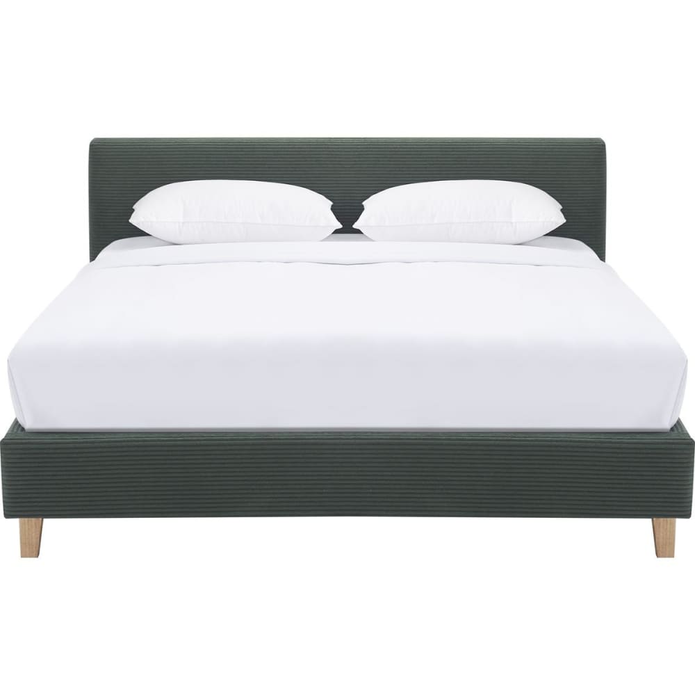 Lit 140x190 cm avec tête de lit en velours côtelé vert kaki