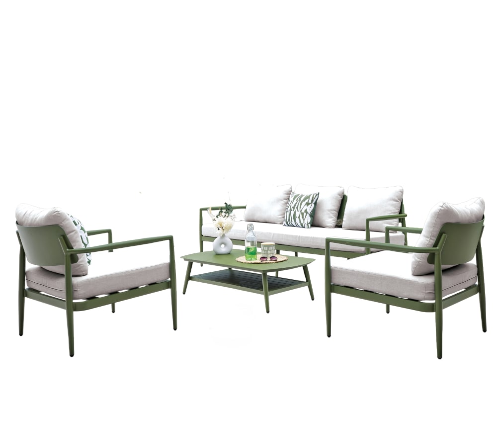 Salon de jardin 5 places en aluminium  vert sauge