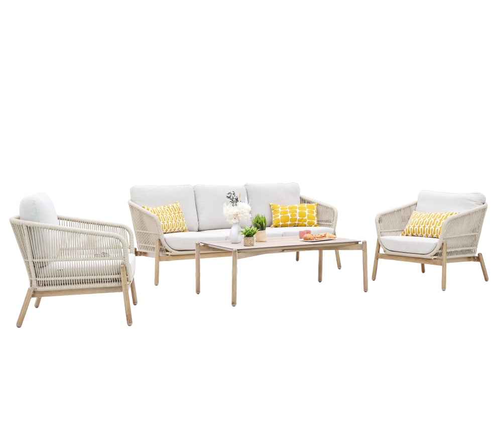 Salon de jardin 5 places en aluminium  couleur bois