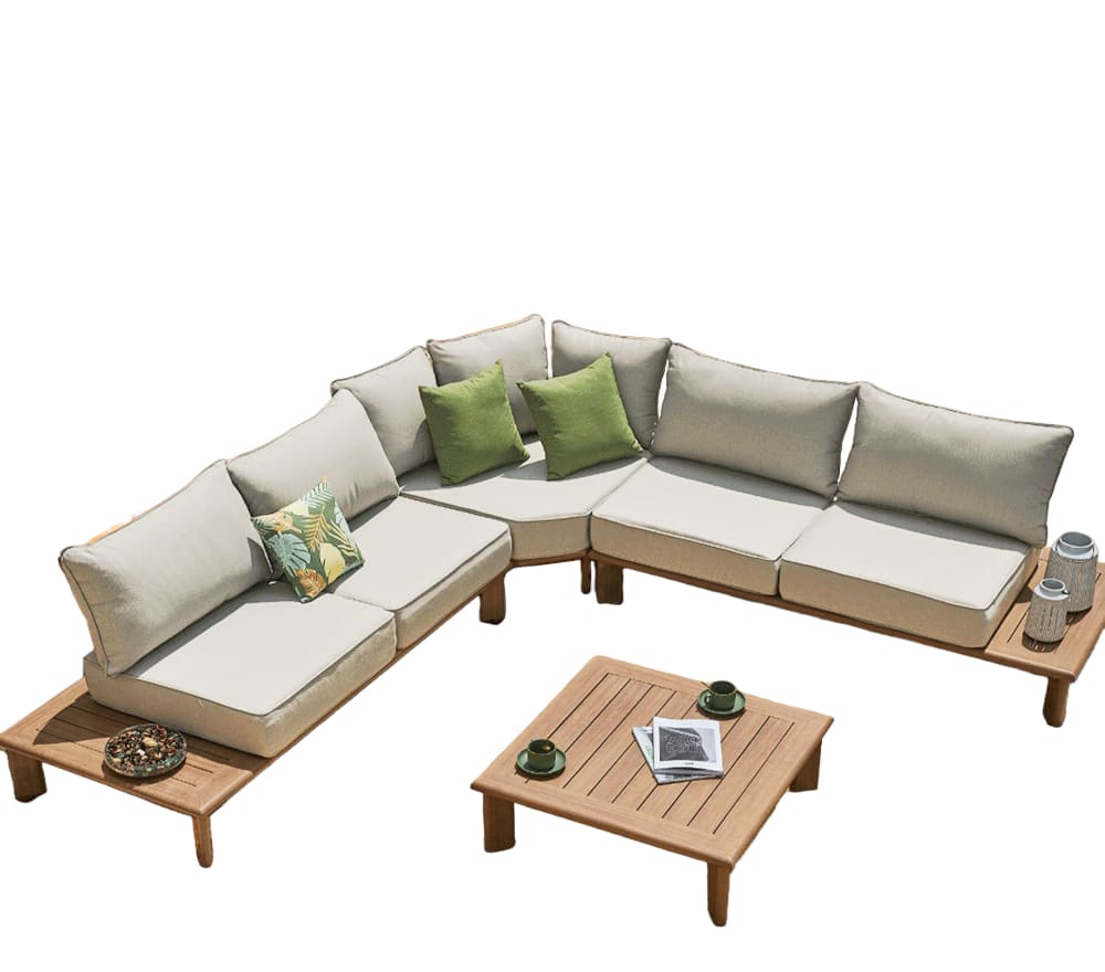 Salon de jardin 6 places en aluminium  couleur bois