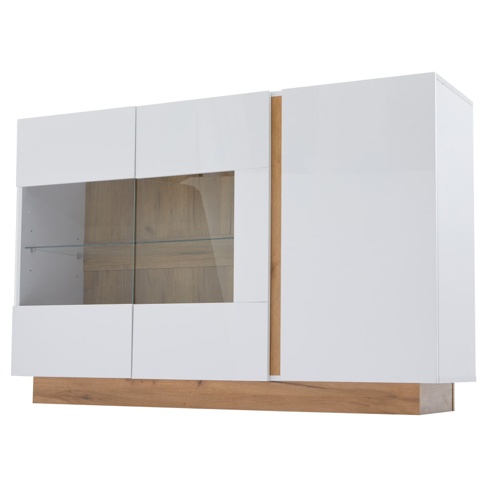 Urban Meuble Brilliance Sideboard mit Glas, 3 Türen und LED-Beleuchtung, weiß style modern - Spanplatte
