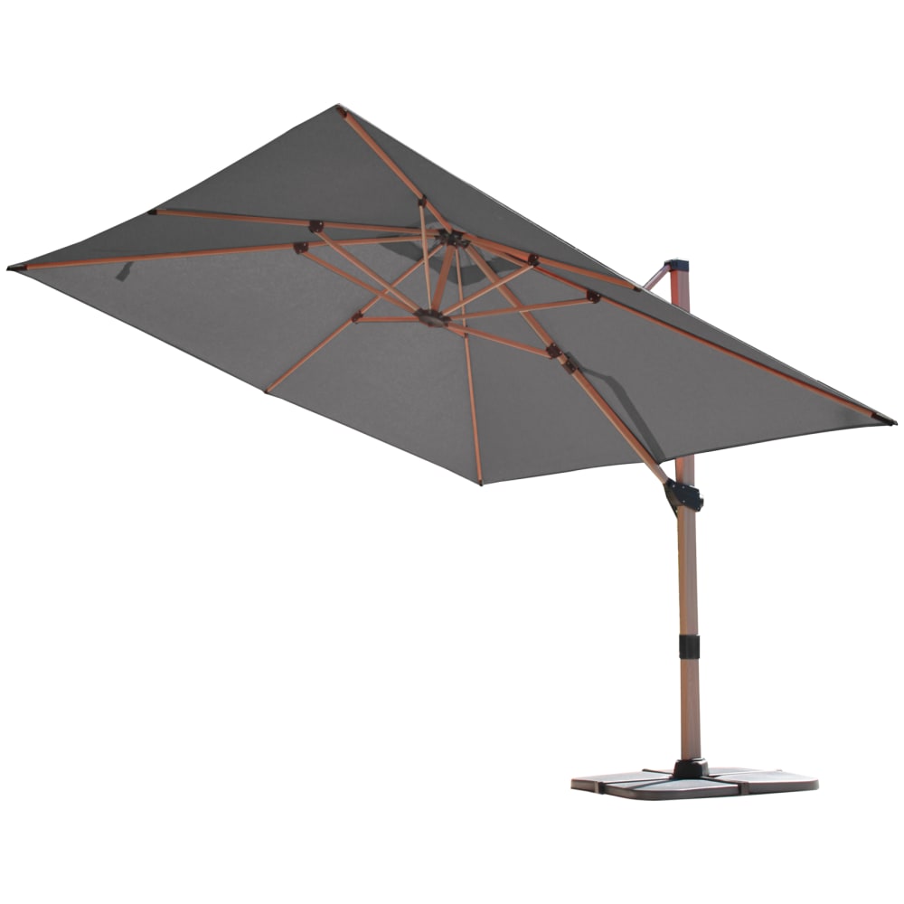 Parasol déporté rectangulaire structure  - effet bois aluminium gris