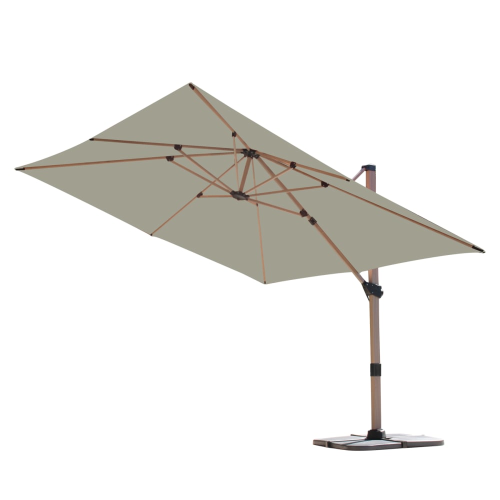 Parasol déporté rectangulaire structure  - effet bois aluminium vert