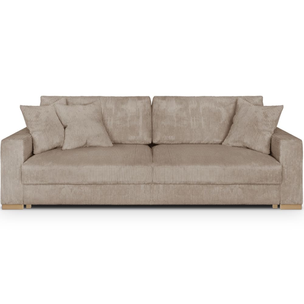Canapé convertible 3 places en velours côtelé taupe