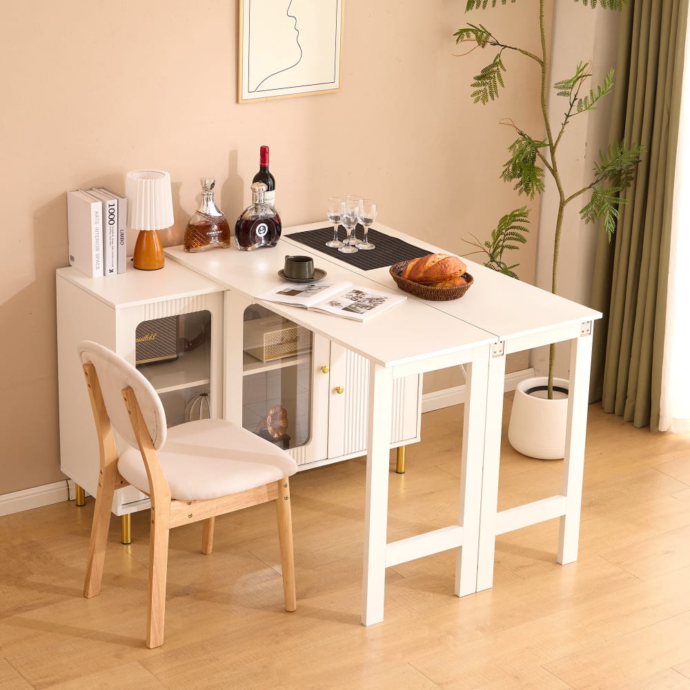 Table de salle à manger blanc avec rangement,plateau rotative