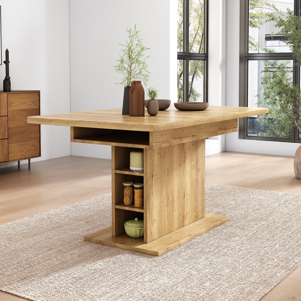 Ausziehbarer Esstisch in Holzoptik mit Stauraum,Beige - Maisons