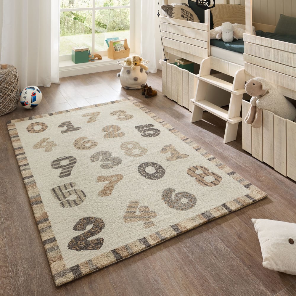 Kinderzimmerteppich handgetuftet - Zahlen weiß 160x230 cm -