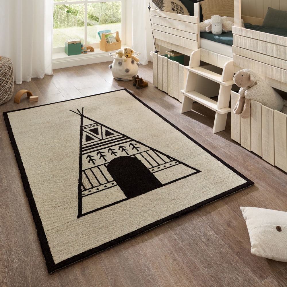 Tapis d'enfant tufté main - Tipi beige multicolore 80x150 cm