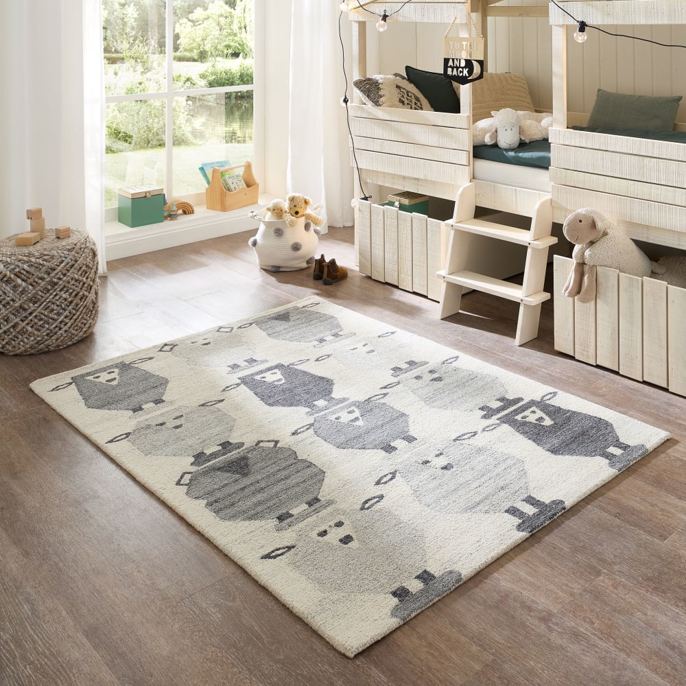 Kinderzimmerteppich handgetuftet - Schaf grau 160x230 cm -