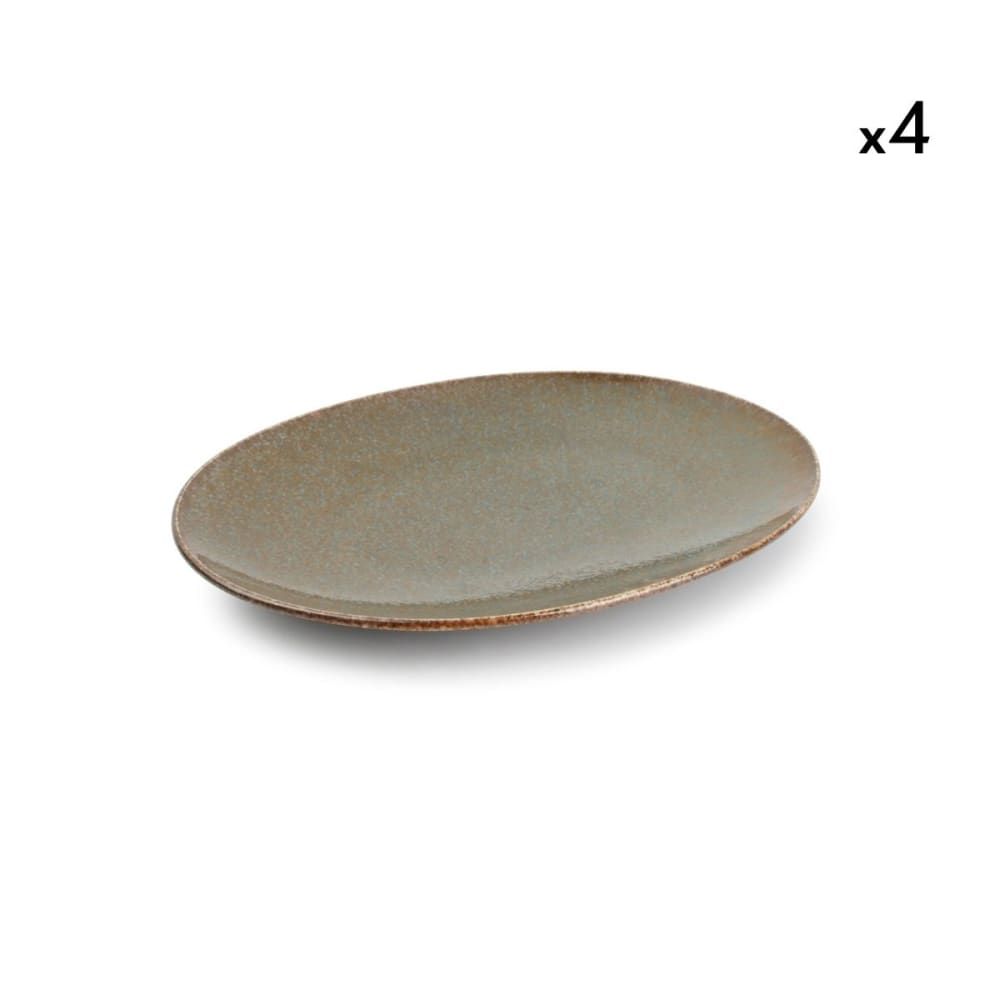 Lot de 4 assiettes vert en porcelaine 24x17cm