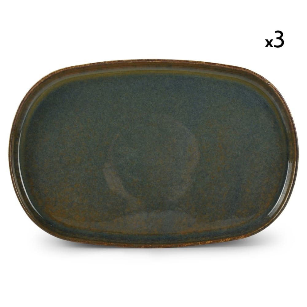 Lot de 3 assiettes vert - porcelaine