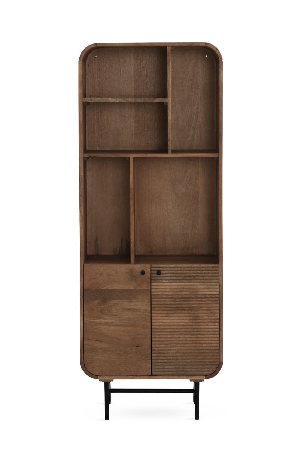 GEESE HOME Bücherregal aus massivem Mangoholz mit 2 Türen Braun