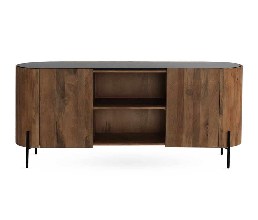 GEESE HOME Sideboard mit elliptischer Form, 2 Türen, massives Mangoholz Braun
