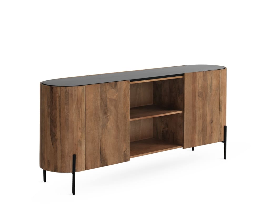 Sideboard mit elliptischer Form, 2 Türen, massives Mangoholz -