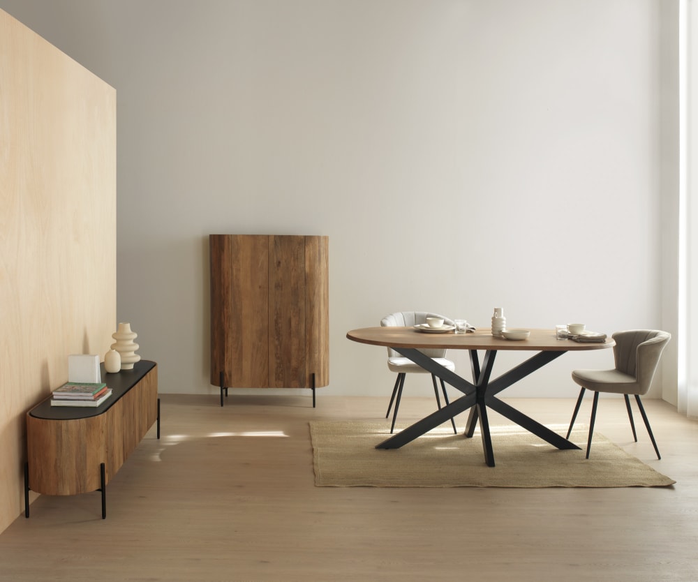 Buffet haut de forme elliptique 2 portes en bois de manguier massif