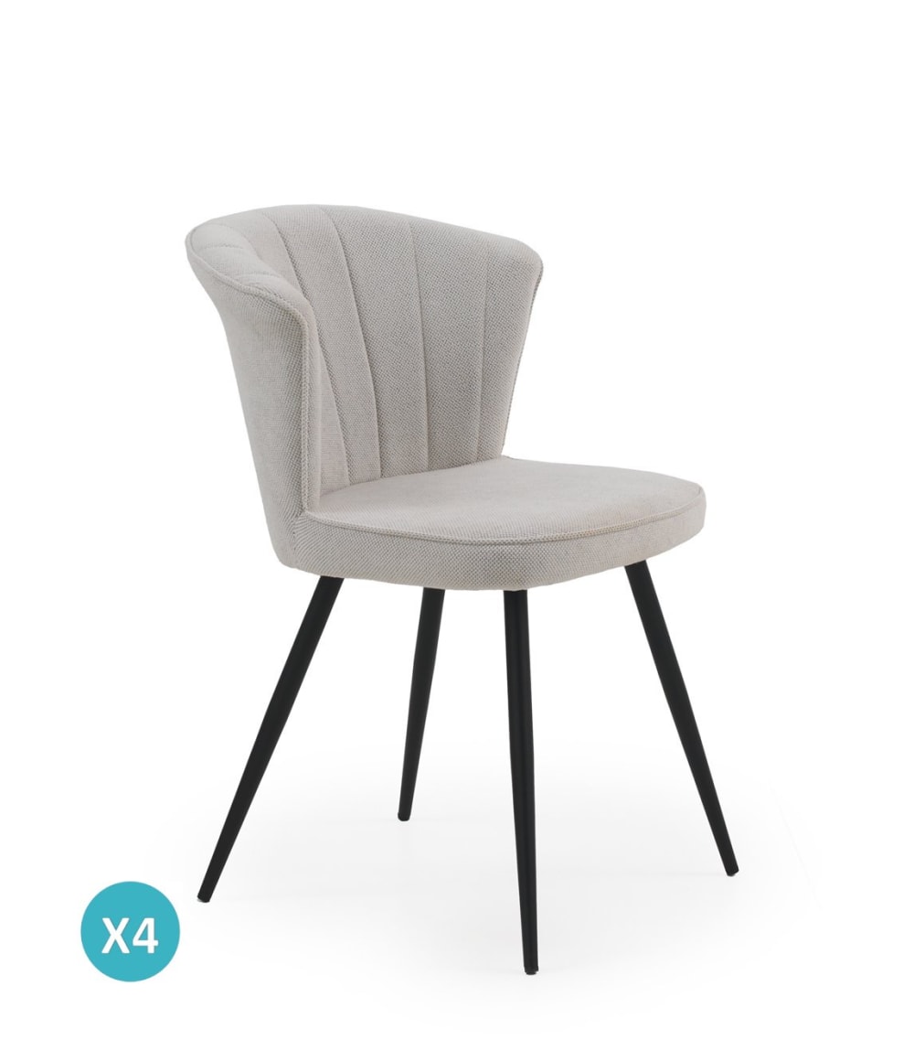 Lot de 4 chaises tapissées couleur os avec pieds en métal noir