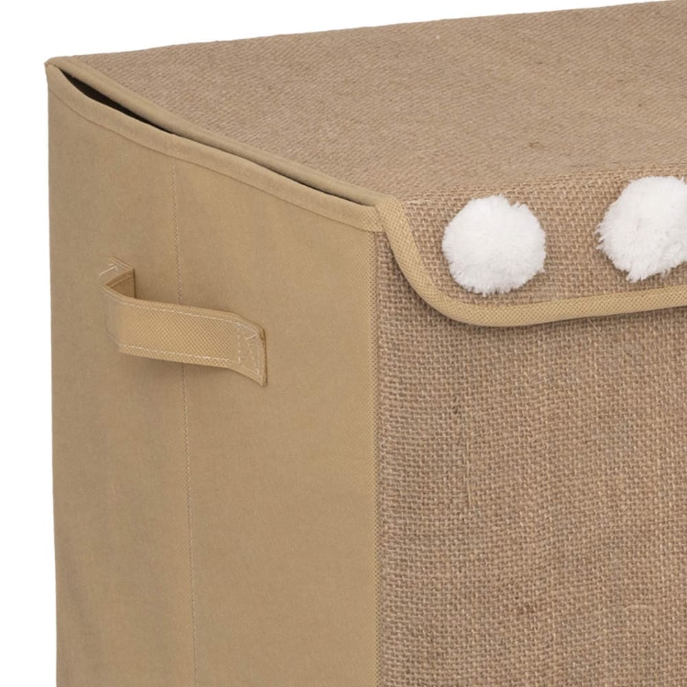 Coffre à jouets en intissé et pompons jute marron clair 36x36xh. 57 cm (Home Maison) - Image 1