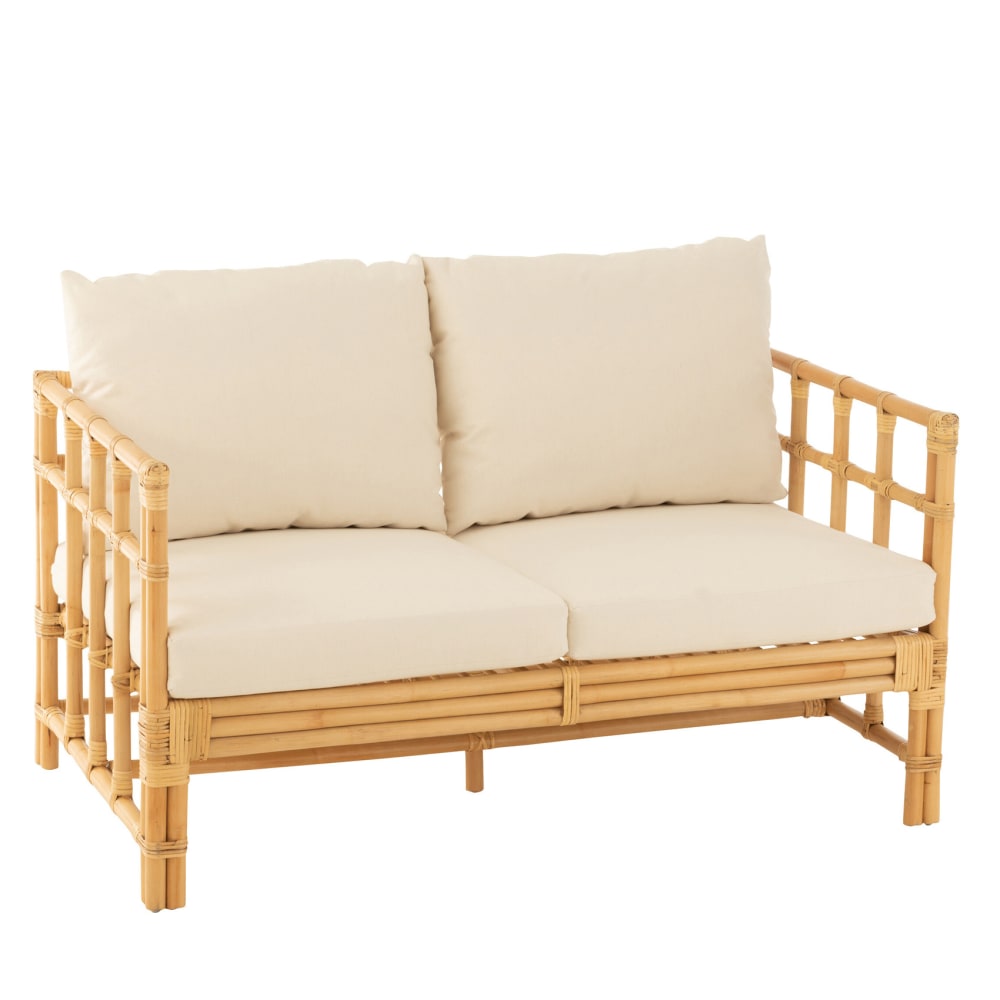 Canapé deux places en rotin avec coussins coton/lin/polyester/rotin