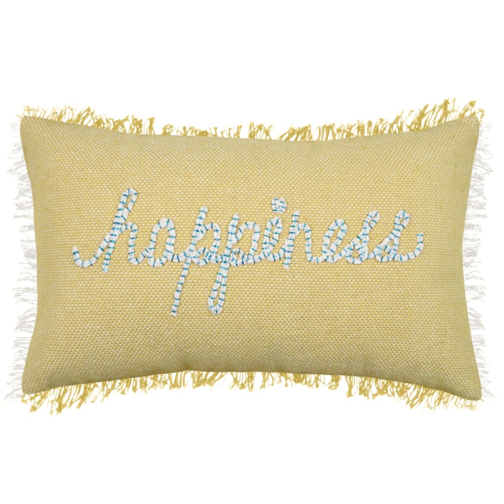 Coussin rectangulaire happiness coton/polyester jaune 30x50 cm