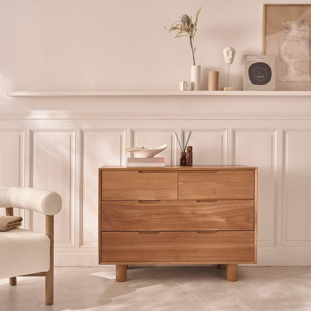 BERAH GETAH Kommode aus massivem Teakholz 110 cm style modern Beige