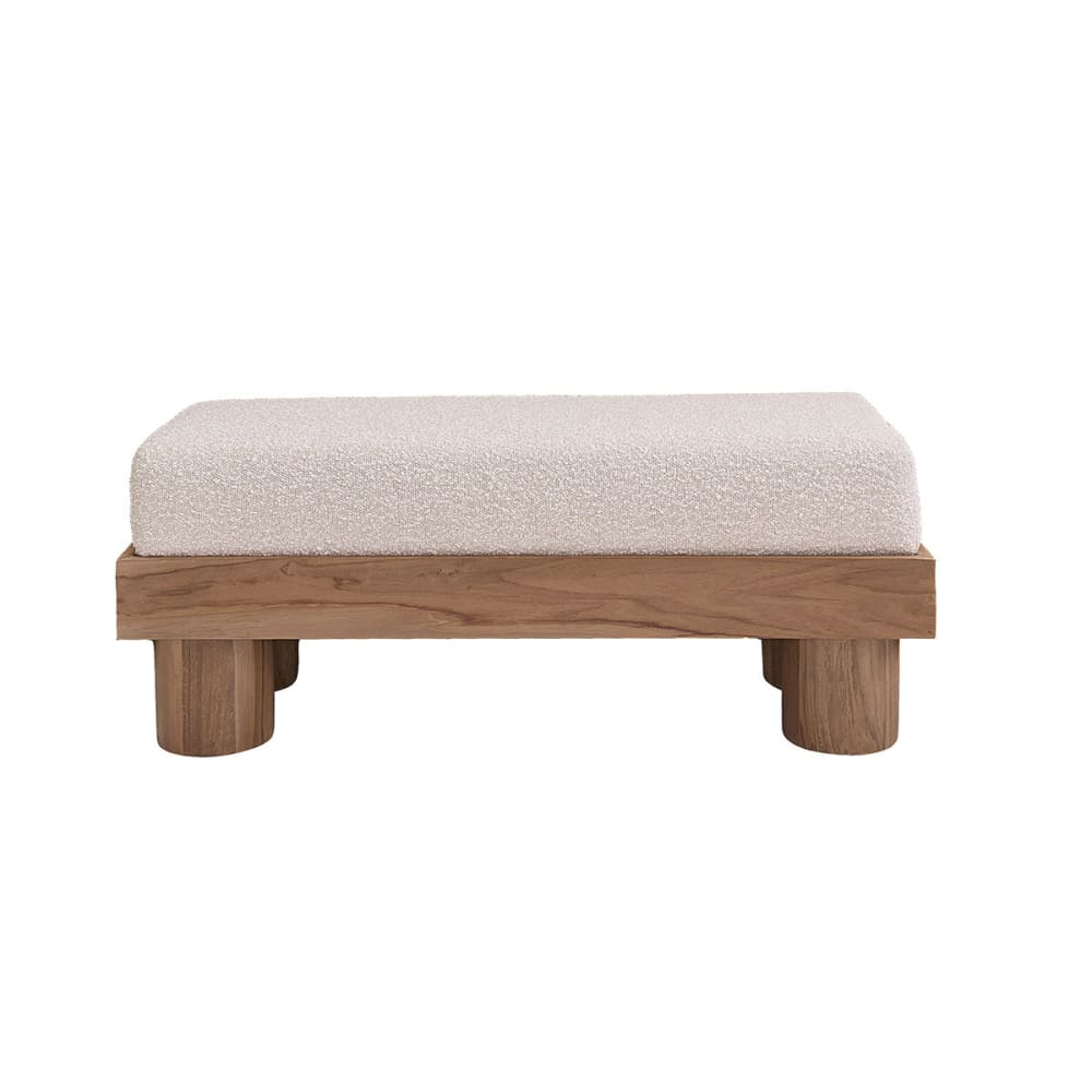 Bank aus massivem Teakholz Sitzfläche Bouclé 100 cm - Maisons Du