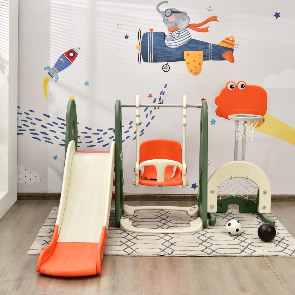 Toboggan et balançoire dinosaure 6 en 1 réglables orange (Giantex) - Image 1
