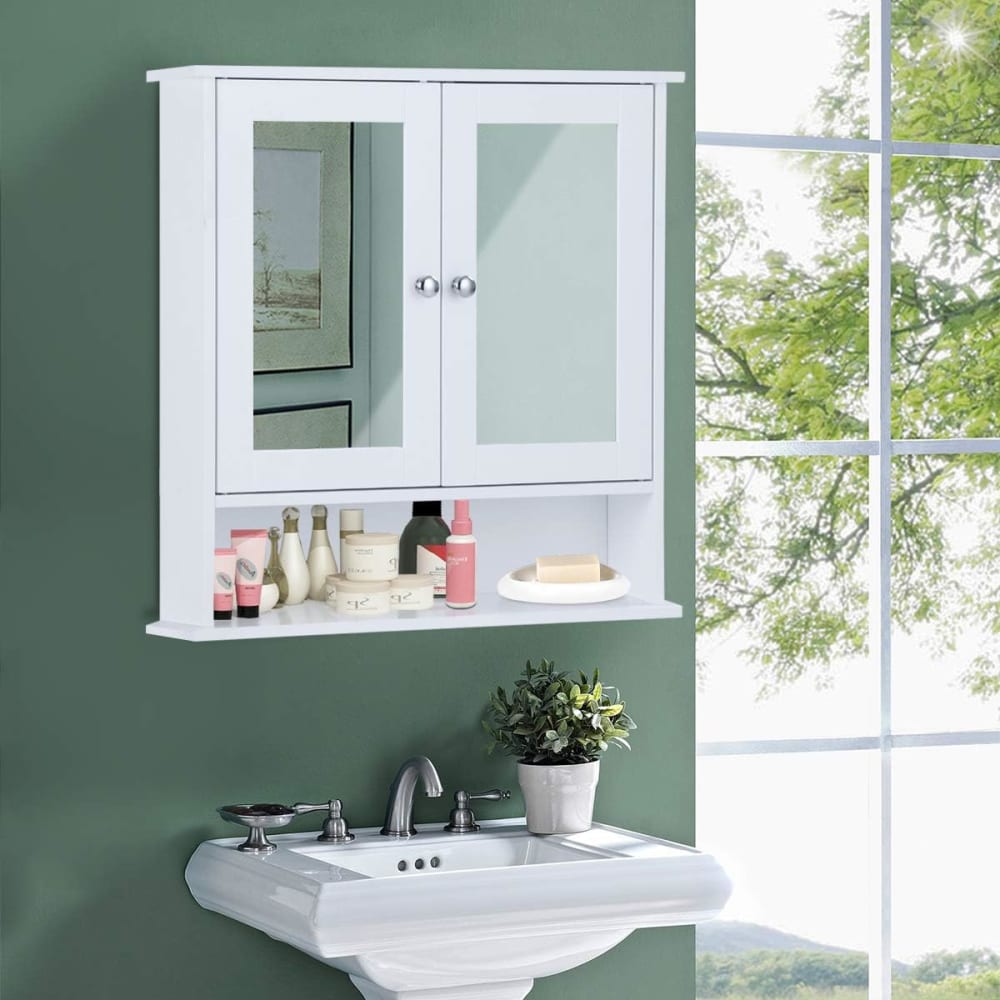 Armoire de salle de bain murale blanche avec miroir 56 x 13 x 58 cm