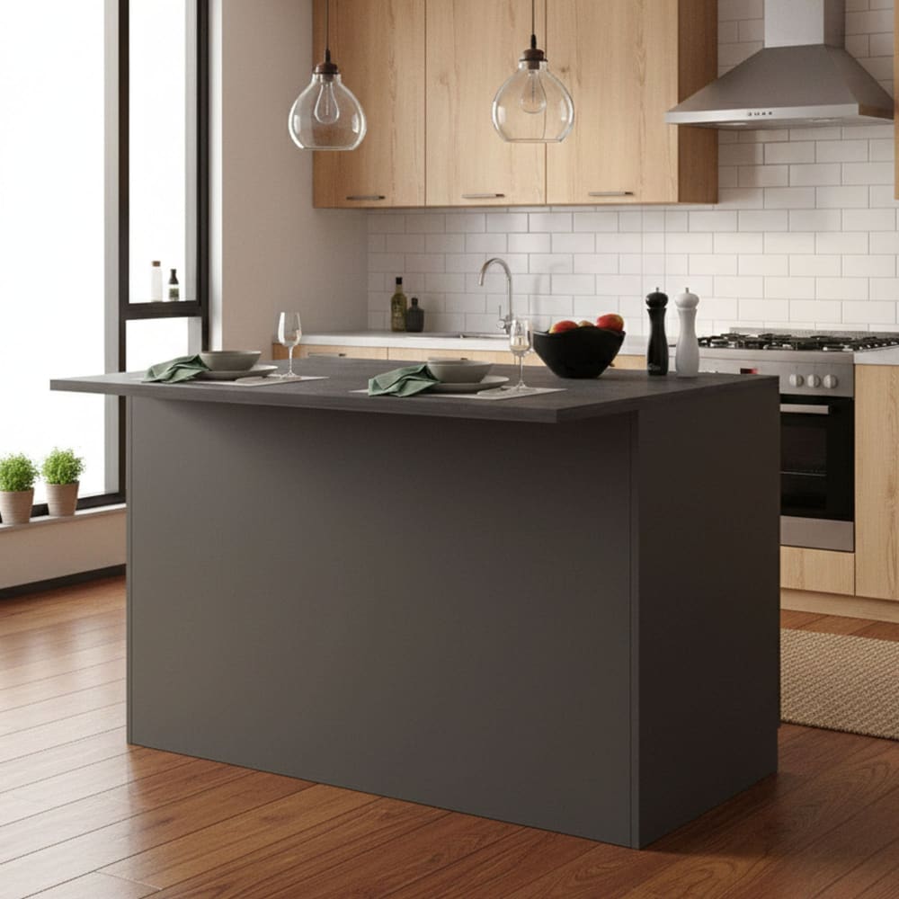 Îlot de cuisine effet bois anthracite, ardoise 125x90h90 cm