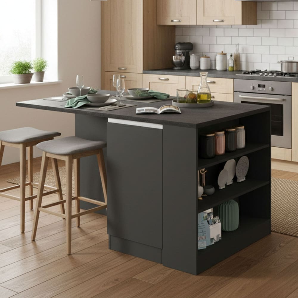 Îlot de cuisine effet bois anthracite, ardoise 160x90h90 cm
