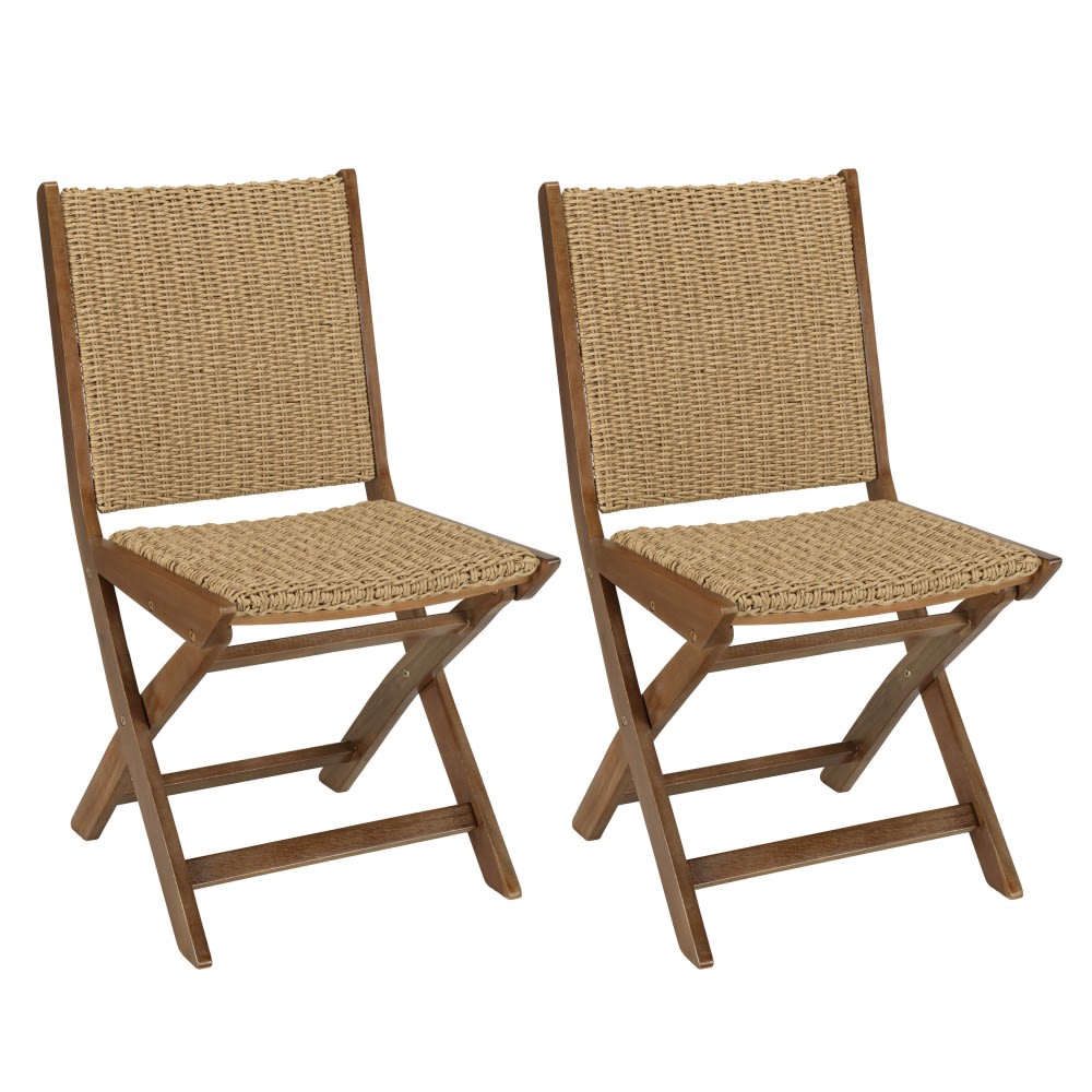 Lot de 2 chaises pliantes acacia huilé et rotin synthétique