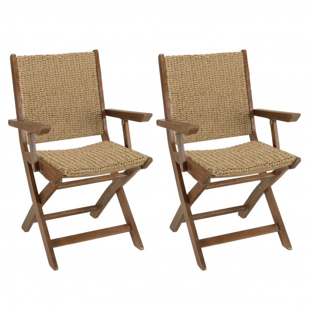 Lot de 2 fauteuils pliants acacia huilé et rotin synthétique