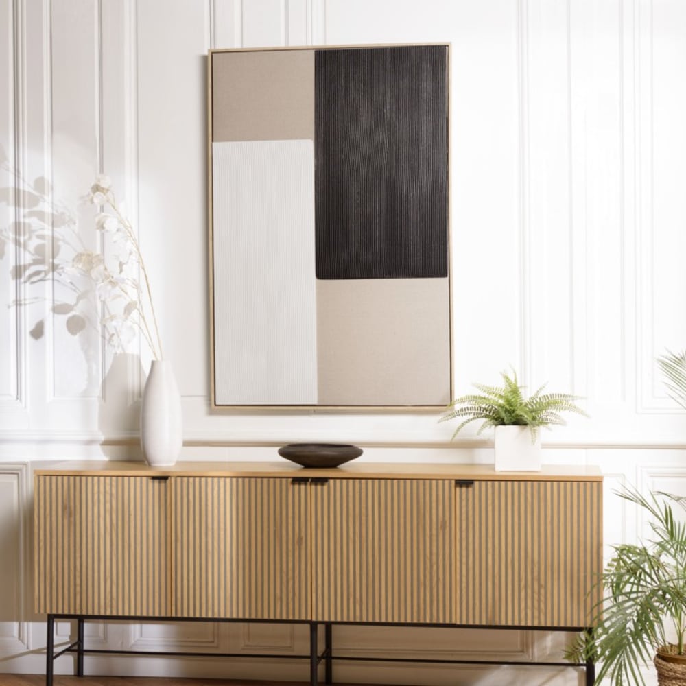 Décoration murale 83x123cm mix matières, cadre bicolore