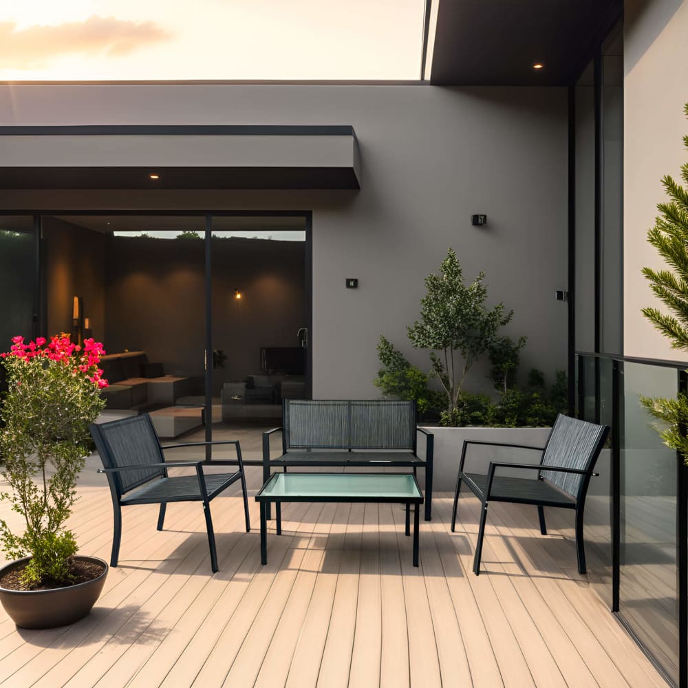 Gartenlounge 4-Sitzer aus Stahl und Polyester, dunkelgrau -